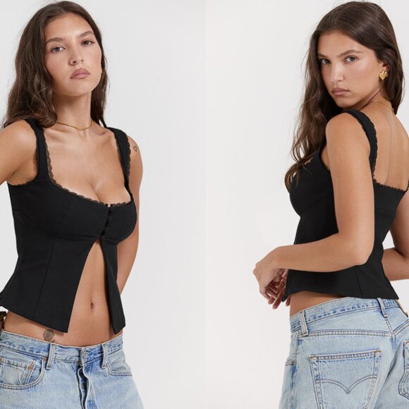 House of CB 'Noura' Black Lace Trim Top NWOT - Picture 6 of 9
